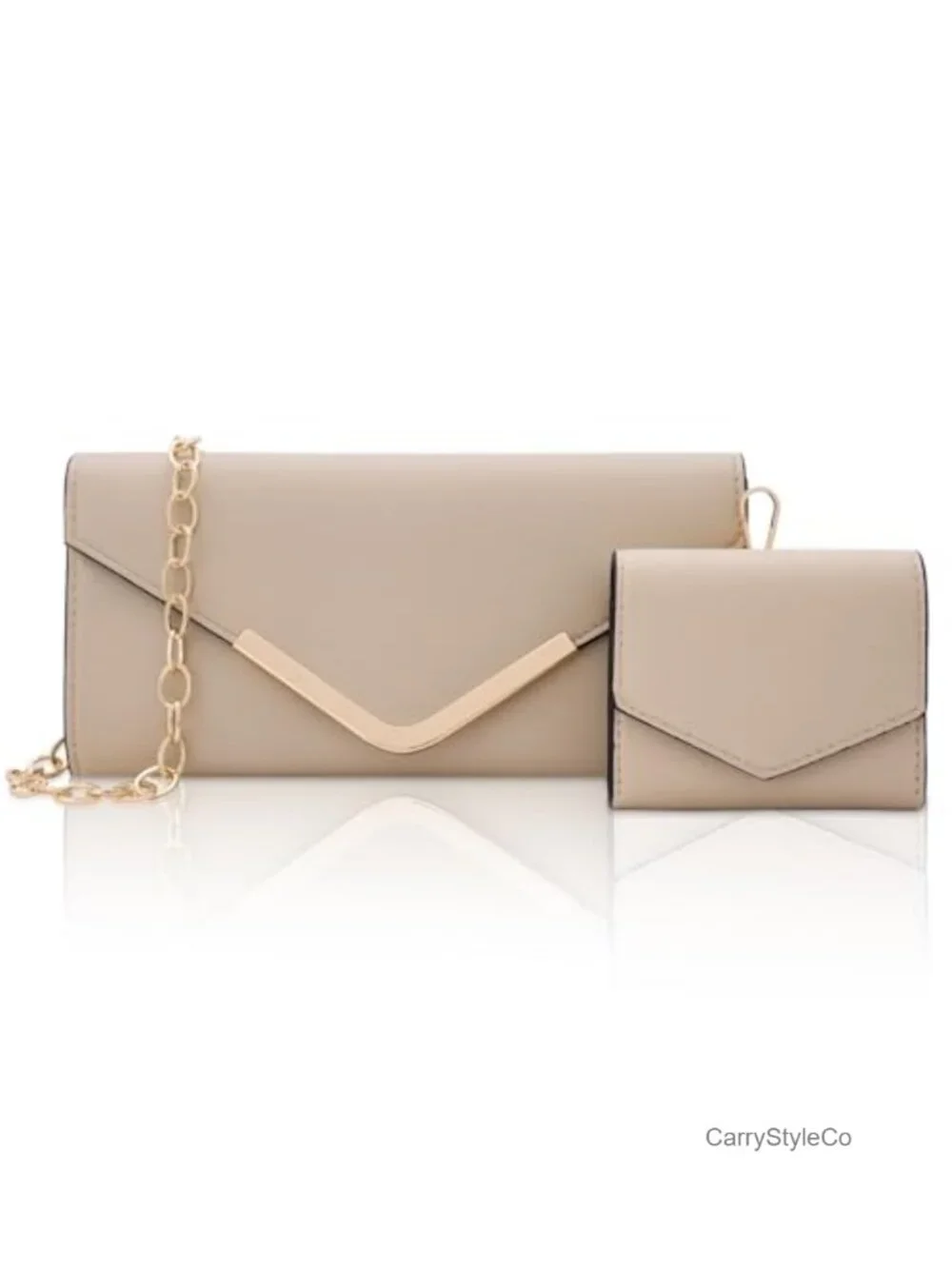 2-Piece Envelope Clutch with Chain Strap & Wallet, Faux Leather Crossbody